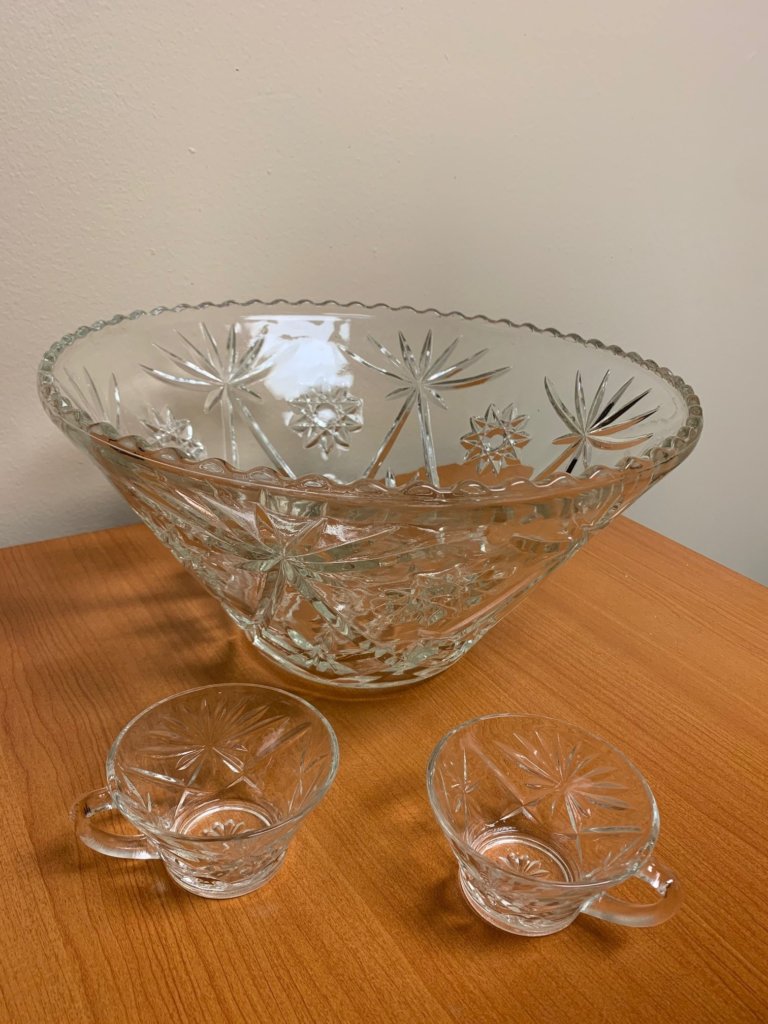 Glass Punch Bowl with cups NW Danish Association
